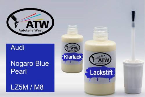 Audi, Nogaro Blue Pearl, LZ5M / M8: 20ml Lackstift + 20ml Klarlack - Set, von ATW Autoteile West.